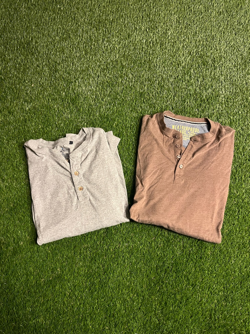 Weatherproof Men’s Medium Henley Shirts - Gray and Brown Bundle